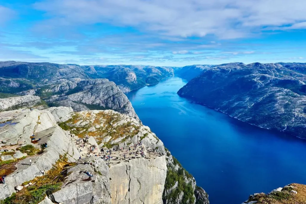 A deep fjord between grey cliffs
