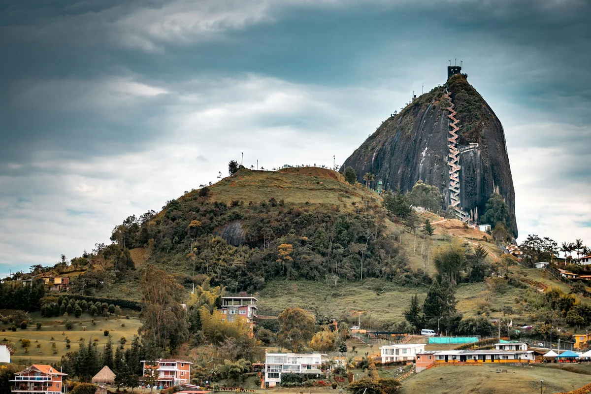 The Peñol rock and its zigzag stairway above Guatapé